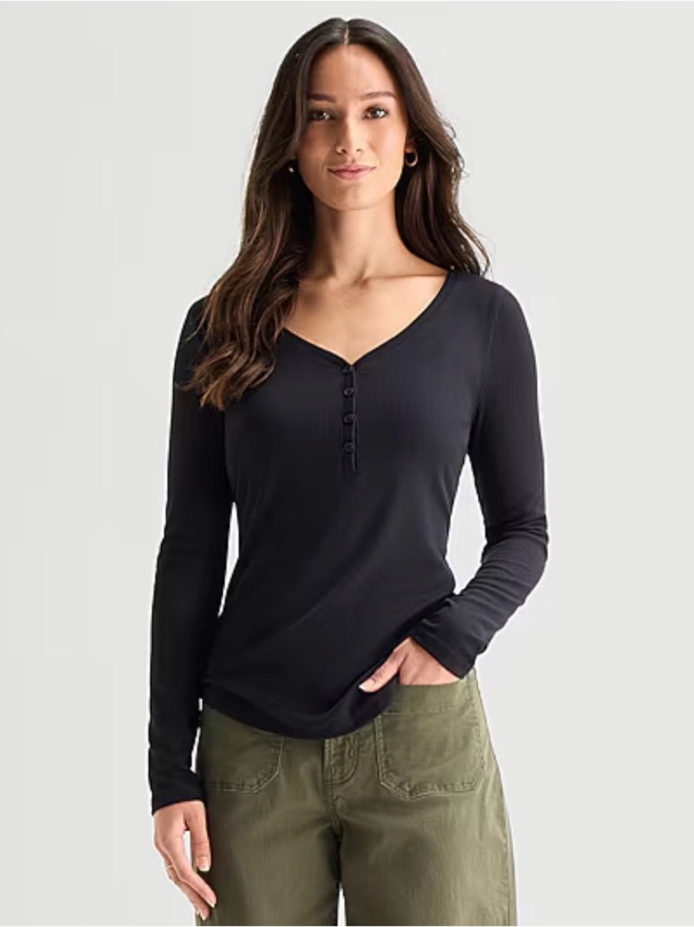 a.n.a Womens Long Sleeve Regular Fit Henley Shirt